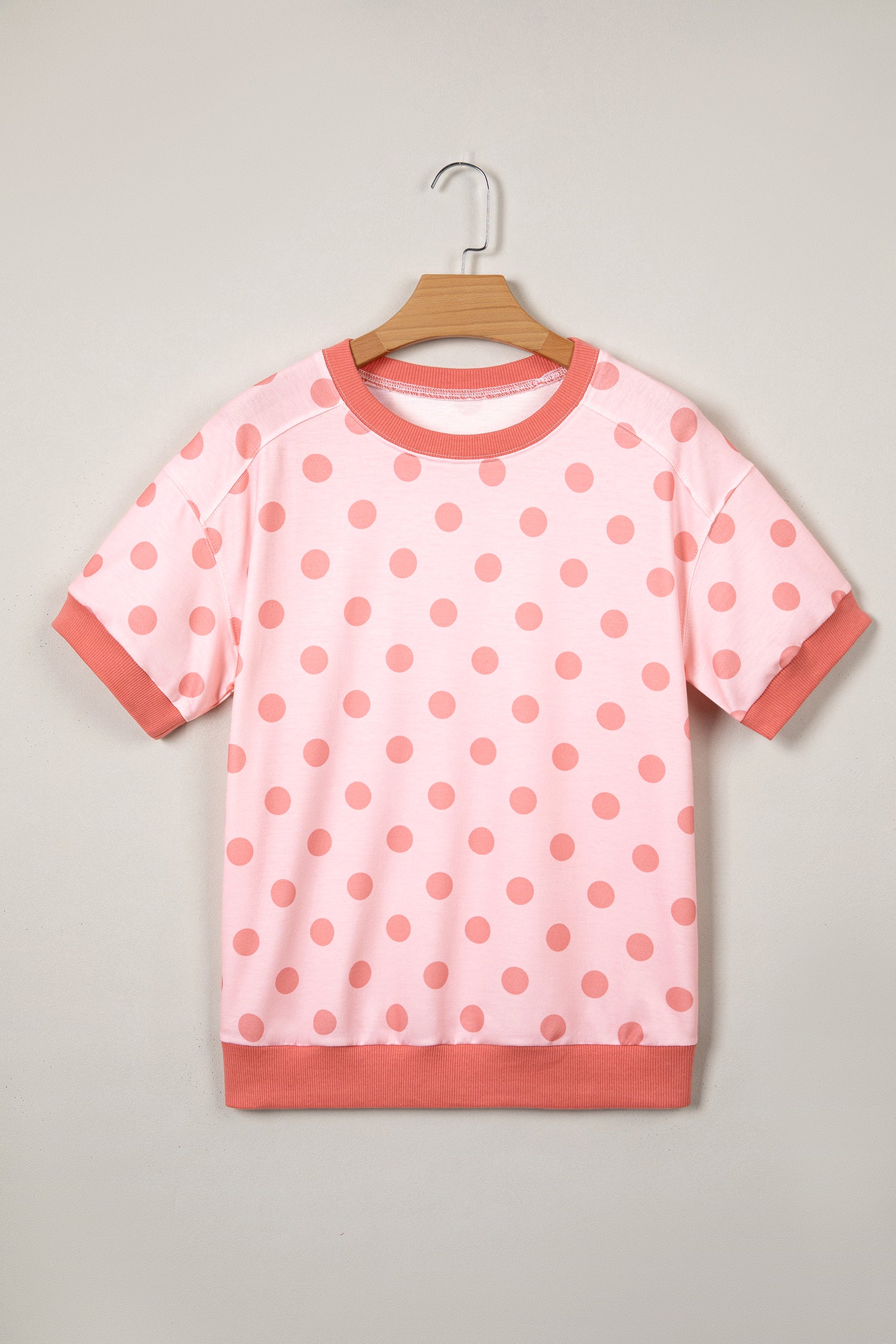 Color Block Trim Polka Dot Casual Tee