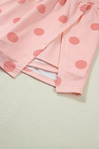 Ribbed Trim Polka Dot Print Tank Split Mini Skort 2pcs Set