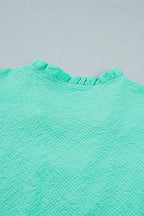 Mint Green Frilled V Neck Flower Embroidered Puff Sleeve Textured Blouse