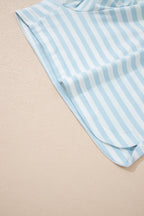 Striped Contrast Neck Loose Tee and Drawstring Shorts Set