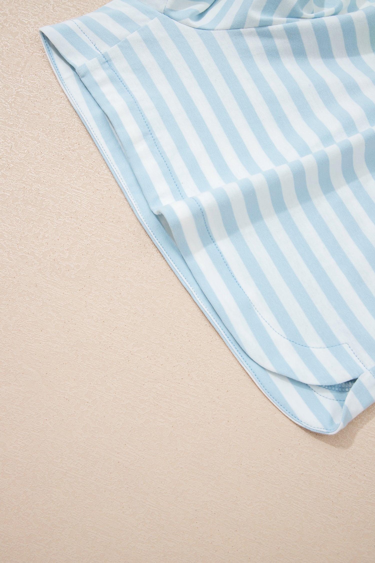 Striped Contrast Neck Loose Tee and Drawstring Shorts Set