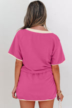 Color Block Edge Drop Shoulder T Shirt and Skort 2Pcs Set