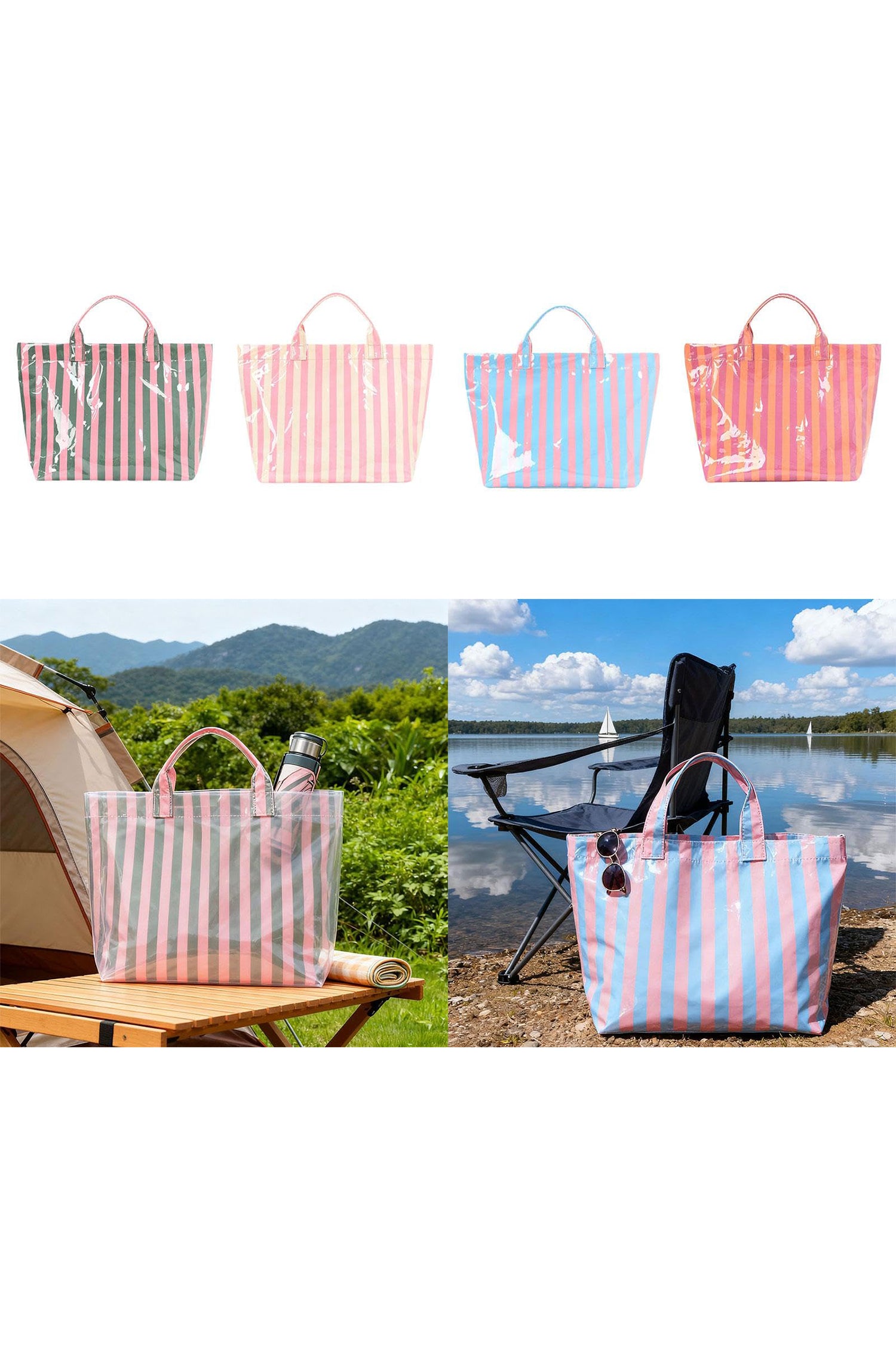 Glossy Striped Vinyl Large Tote Bag