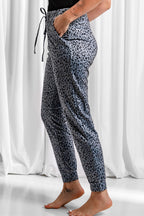 Grey Leopard Elastic Waist Casual Joggers