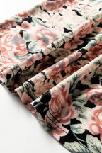 Retro Floral Print Mock Neck Mesh Long Sleeve Top