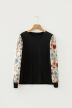 Khaki Leopard Puff Sleeve Patchwork Top