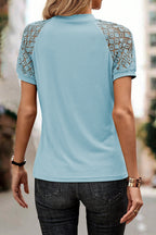 Seamed Detail Contrast Lace Raglan Sleeve Tee