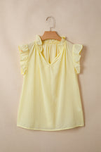 Yellow Cream V Neck Ruffle Trim Sleeveless Shift Top