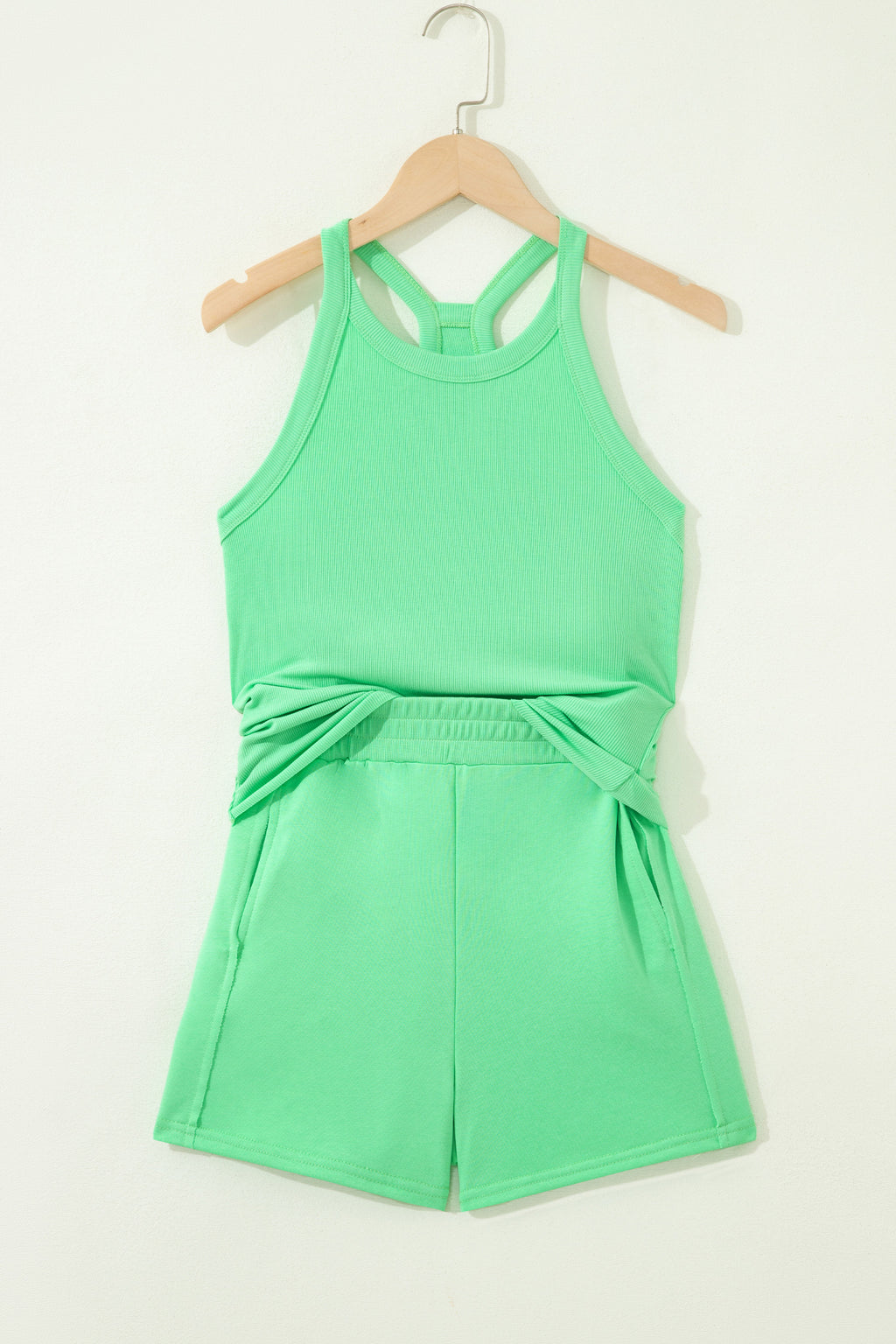Slim Tank Top Elastic High Waist Shorts 2pcs Outfit