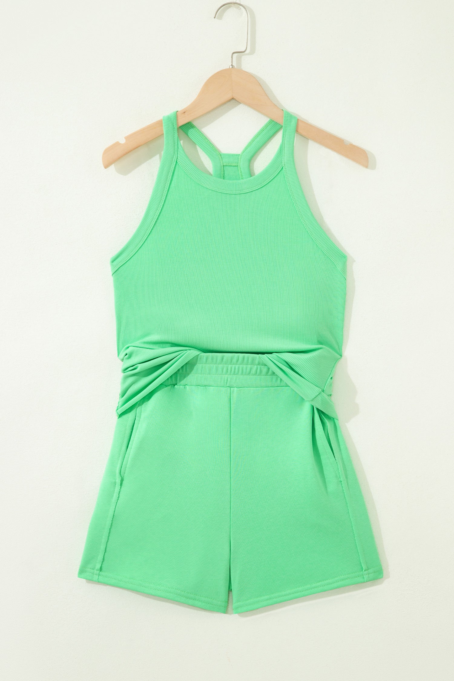 Slim Tank Top Elastic High Waist Shorts 2pcs Outfit