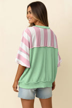 Striped Exposed Seam Ribbed Patchwork Oversized Tee