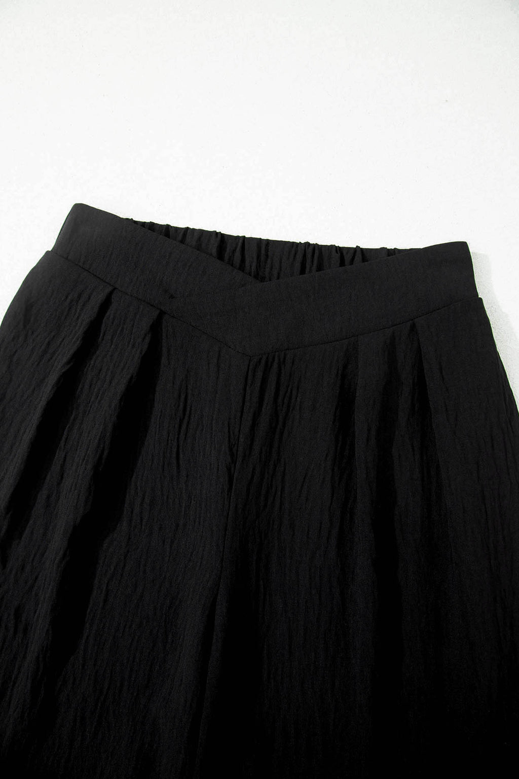 Color black Solid Color Textured Crossed Waist Loose Pants