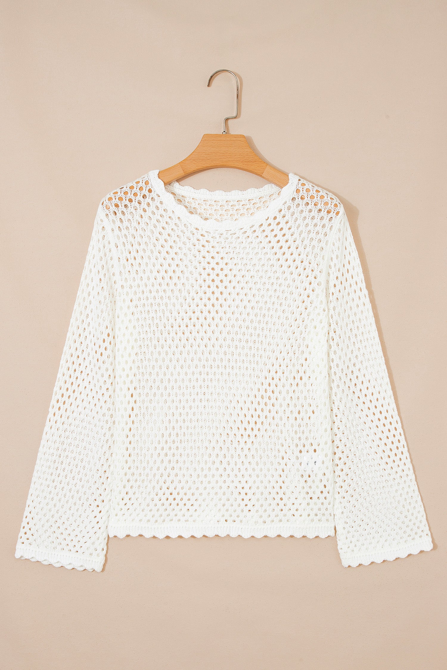 Scalloped Trim Hollow Out Knit Long Sleeve Top