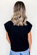 Black Casual Solid Short Sleeve Top with Metal Button Details Key Features