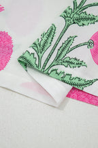 Pink Wild Flower Print Contrast Trim Scallop Detail Short Sleeve Blouse
