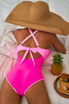 Ric Rac Trim Contrasted Patchwork Cutout One Piece Swimsuit