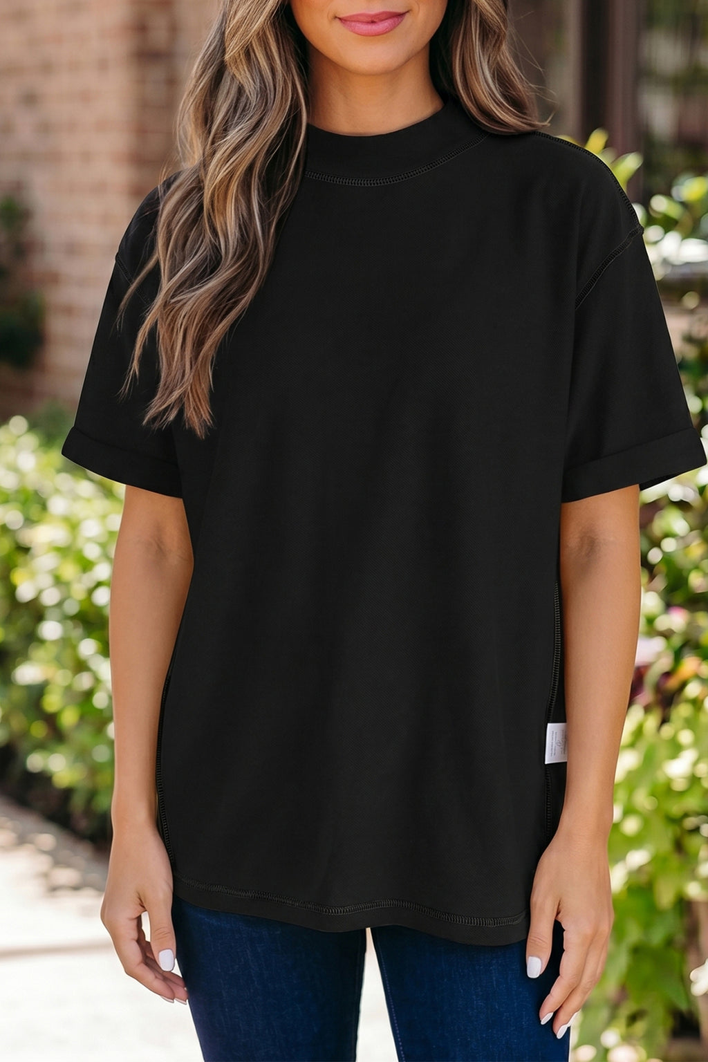 Solid Colour High Neck Oversize Tee