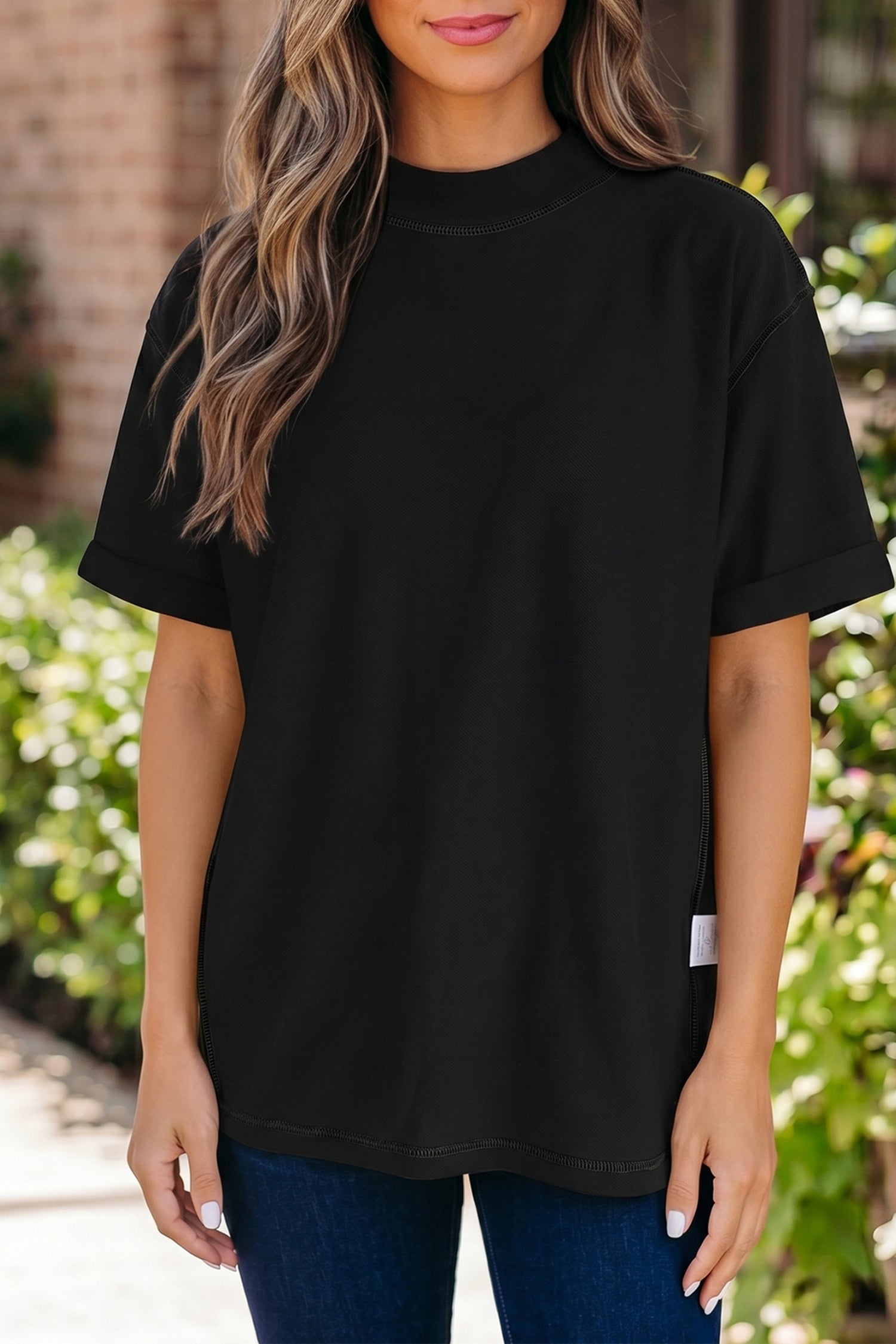 Solid Colour High Neck Oversize Tee