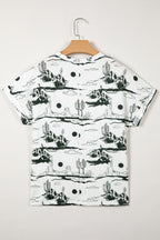 White Desert Sand Print Short Sleeve Knit Top