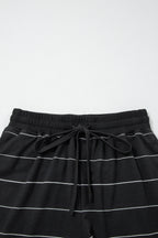 Striped Half Sleeve Tee Drawstring Shorts 2pcs Set