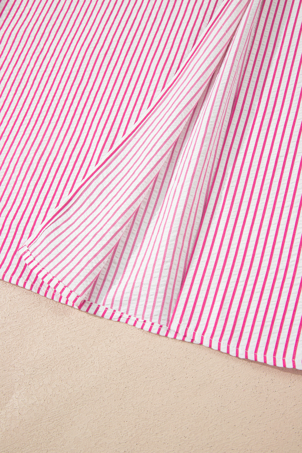 Striped Frilled Detail Half Buttons Short Sleeve Long Dress