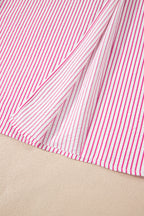 Striped Frilled Detail Half Buttons Short Sleeve Long Dress
