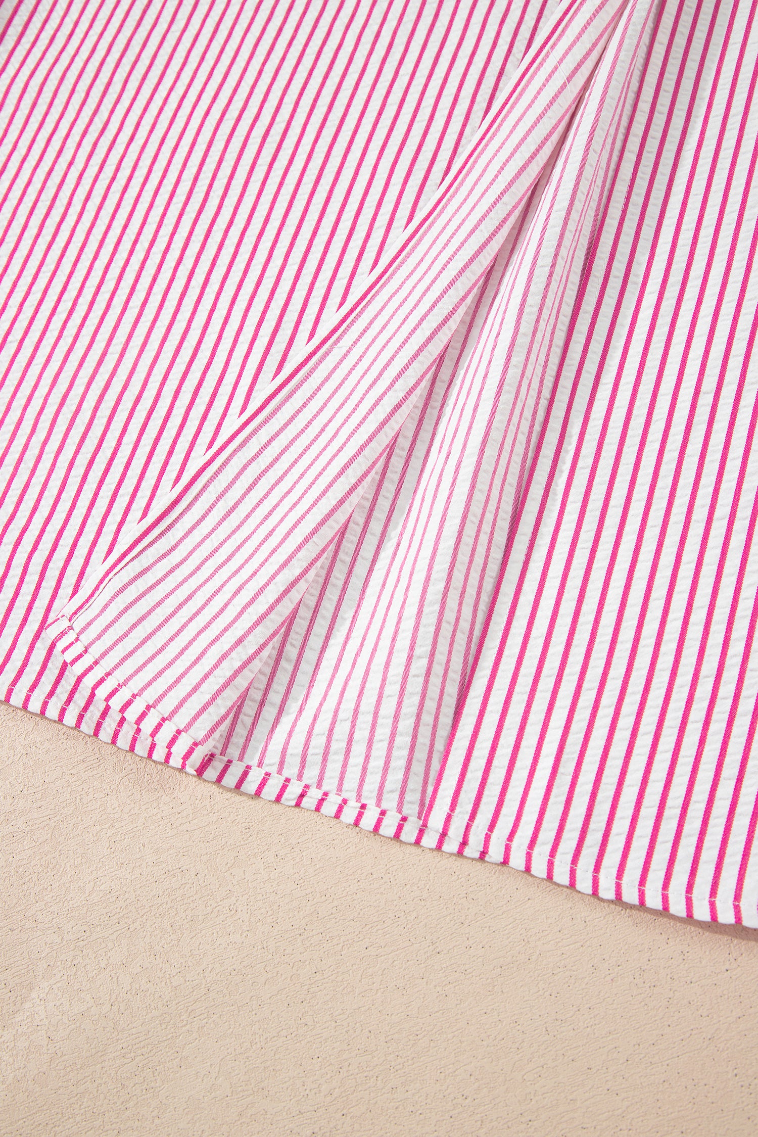 Striped Frilled Detail Half Buttons Short Sleeve Long Dress