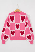 Pink Love Heart Checkered Valentine Crew Neck Sweater