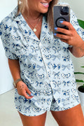Sky Blue Bow Print Short Pyjama Set