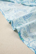 Sky Blue Boho Paisley Print Contrasted Patchwork Detail Bracelet Sleeve Loose Mini Dress
