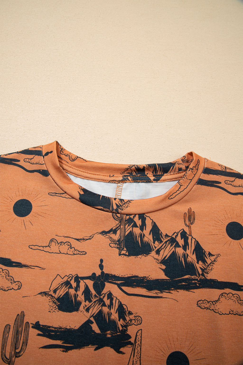 Desert Sand Print Short Sleeve Knit Top