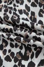 Multicolour Leopard Print Contrast Trim Button Split Neck Plus Long Sleeve Top