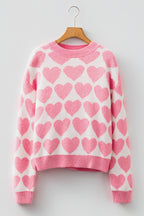 Strawberry Pink Valentine Heart Print Knit Sweater