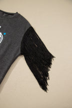 Carbon Grey YEE HAW Boots STATE OF MIND Fringed Sleeve Tee
