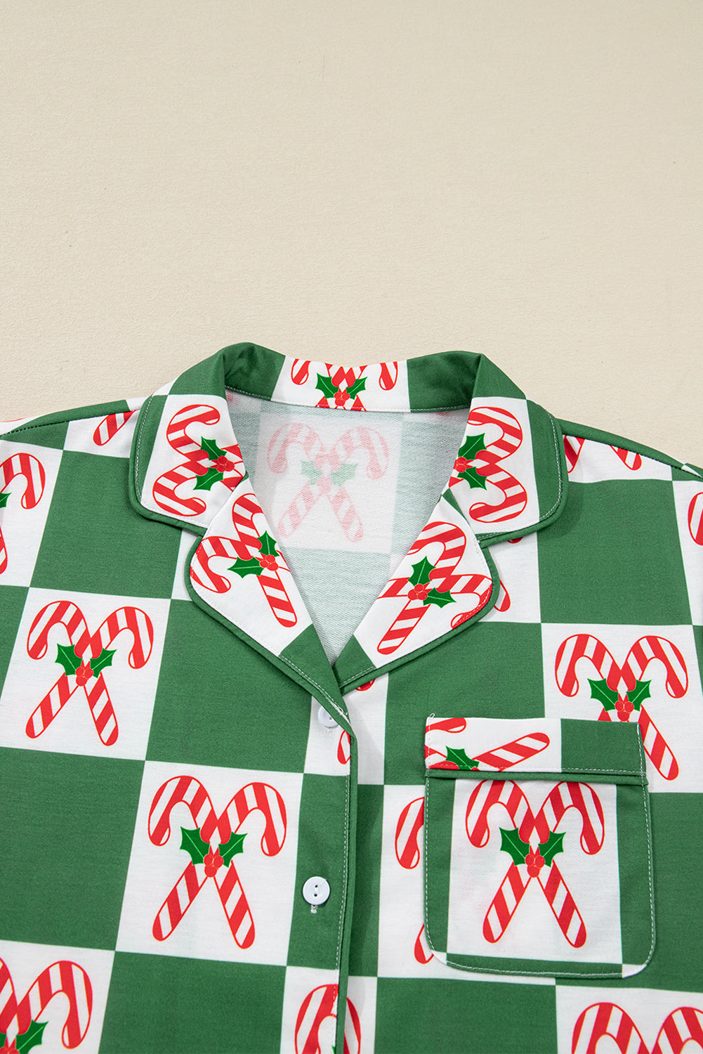 Green Holly Jolly Checkered Pattern 2pcs Long Pyjama Set