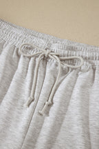 Light Grey Plus Size Solid V-Neck Short Sleeve Elastic Waist Two-Piece Set