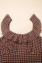 Coffee Polka Dot Print Backless Ruffled Tiered Maxi Dress