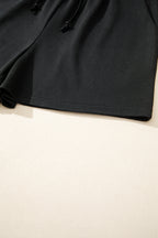 Contrast Leopard Bow Patched V Neck Loose Tee Drawstring Shorts 2pcs Outfit