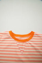Pink Stripe Drop Shoulder T Shirt and Shorts Plus Size Summer Set