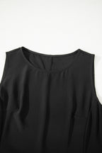 Black Solid Color Sleeveless Sheer Floral Lace Patchwork Long Dress