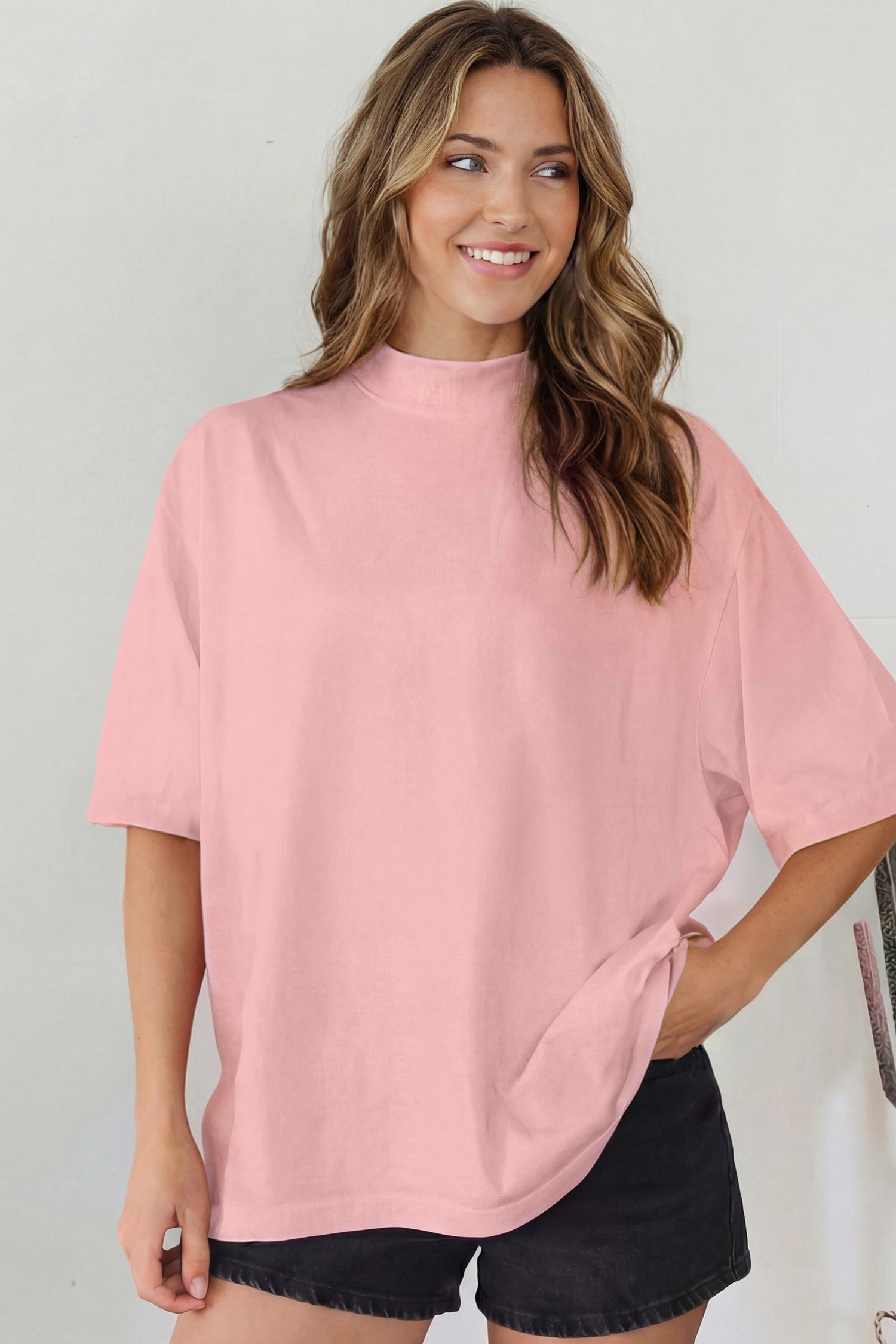 Solid Colour High Neck Oversize Tee