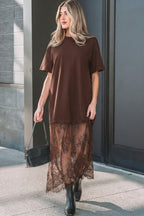 Floral Patchwork Short Sleeve T Shirt Loose Maxi Dress