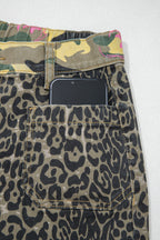 Multicolour Abstract Camouflage Print Contrast Leopard Patchwork Straight Leg Jeans