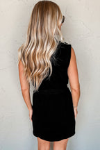 French Terry Zipped Collar Sleeveless Drawstring Waist Mini Dress