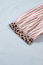 Leopard Trim V Neck Button Down Half Sleeve Shirt